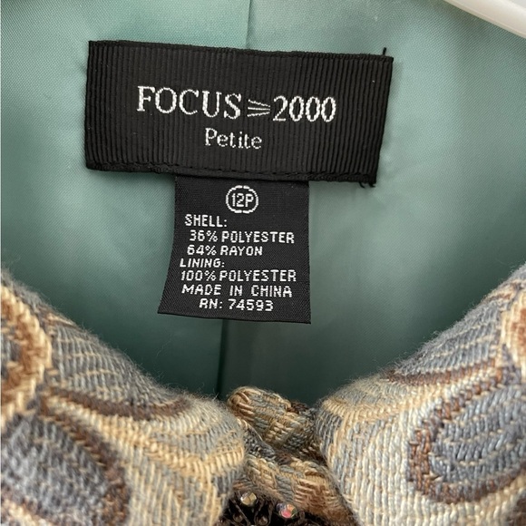 Vintage Focus 2000 Green Floral Brocade Blazer Size 12P - Picture 5 of 8